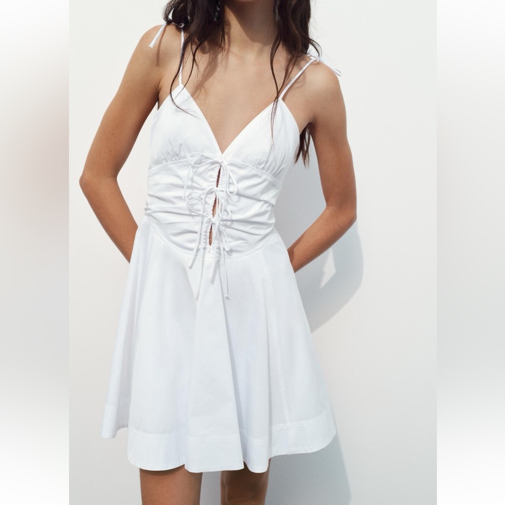 Zara bow trim gabardine mini dress